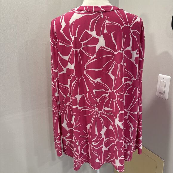 I.N.C. Pink Floral Blouse Size 3X Pink Long Sleeve Collared V Neck Zipper Faux - Picture 5 of 8